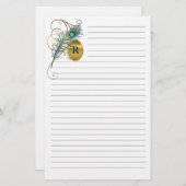 Mongrammed Peacock Blauwgroen en gouden bruiloft Briefpapier (Voorkant / Achterkant)