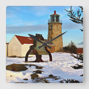 Monhegan Island Lighthouse, Maine Vierkante Klok