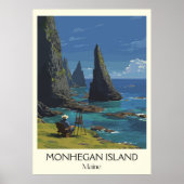 Monhegan Island Maine  kust kliffen kunst Poster (Voorkant)