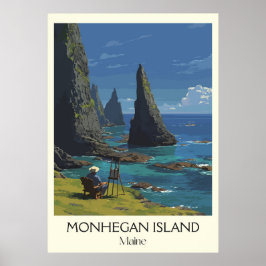 Monhegan Island Maine  kust kliffen kunst Poster