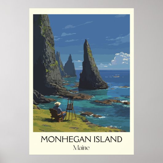 Monhegan Island Maine  kust kliffen kunst Poster (Voorkant)