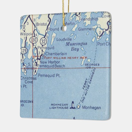 Monhegan Lighthouse Map Keramisch Ornament (Links)