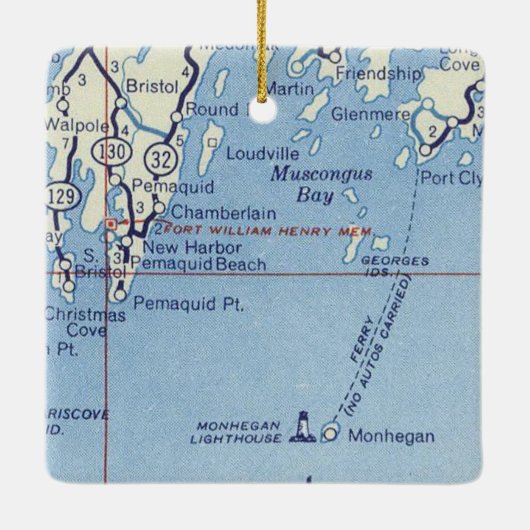 Monhegan Lighthouse Map Keramisch Ornament (Achterkant)