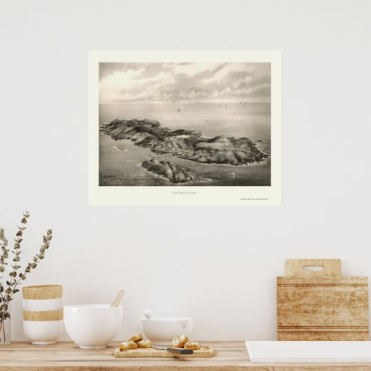 Monhegan, ME Panoramic Map - 1896 Poster (Keuken)
