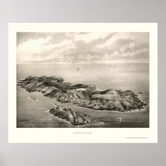 Monhegan, ME Panoramic Map - 1896 Poster (Voorkant)