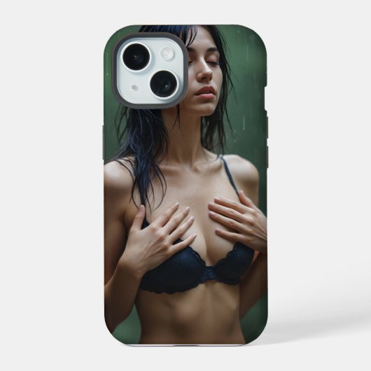 Monica in de regen iPhone 15 case (Achterkant)