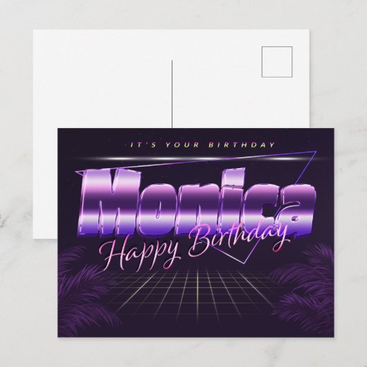 Monica Name Vorname lila Postkarte Geburtstag Briefkaart (Voorkant / Achterkant)