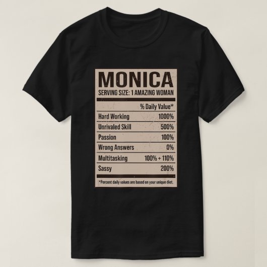 Monica Nutrition Facts Name Nickname Alias Titel F T-shirt (Design voorkant)