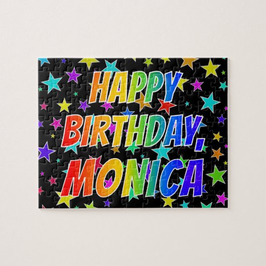"MONICA" Voornaam, geun "HAPPY BIRTHDAY" Legpuzzel (Horizontaal)