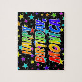 "MONICA" Voornaam, geun "HAPPY BIRTHDAY" Legpuzzel (Verticaal)