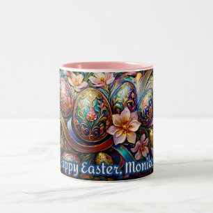 ~ MONIKA ~ GELUKKIG PASEN ~ Eieren bloemen ~ Tweekleurige Koffiemok