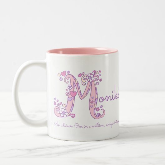 Monika: hartbloem M monogram mok (Links)