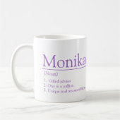 Monika naam definitie aangepaste foto paars koffiemok (Links)