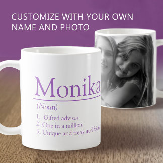 Monika name definition custom photo purple koffiemok