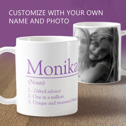 Monika name definition custom photo purple koffiemok
