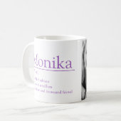 Monika name definition custom photo purple koffiemok (Voorkant links)