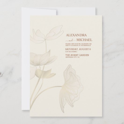 Monimalist Beige Neutral Monogram Wedding Invitati Kaart (Voorkant)