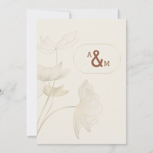 Monimalist Beige Neutral Monogram Wedding Invitati Kaart (Achterkant)