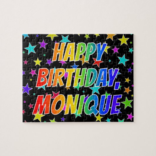 "MONIQUE" Voornaam, geun "HAPPY BIRTHDAY" Legpuzzel (Horizontaal)