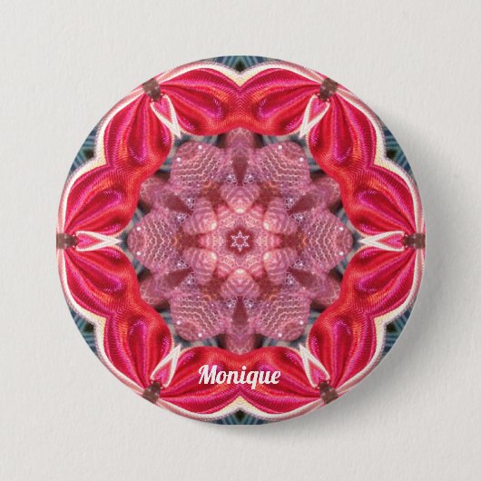 MONIQUE ~ Wit Roze Groen BLING ~ Ronde Button 7,6 Cm (Voorkant)