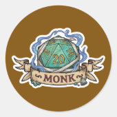 Monk D20 Class Crest Sticker - Funny D&D Monk Dice (Voorkant)