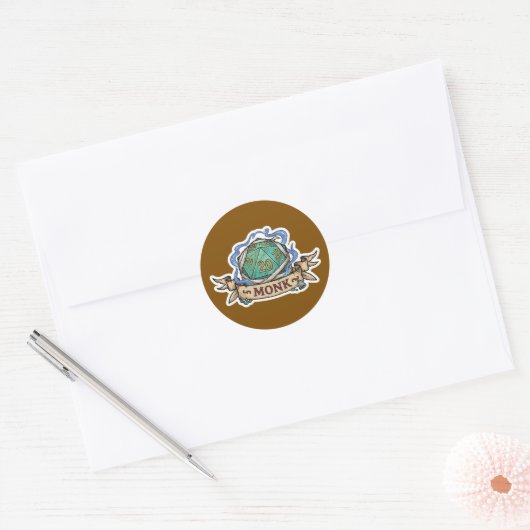 Monk D20 Class Crest Sticker - Funny D&D Monk Dice (Envelop)