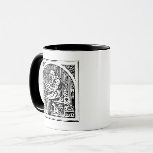 Monk op middeleeuwse schrijfbureau mok (Voorkant links)
