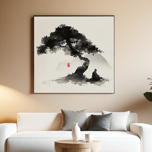 Monk & Pine - Zen Ink Wall Art - Minimal Decor Perfect Poster