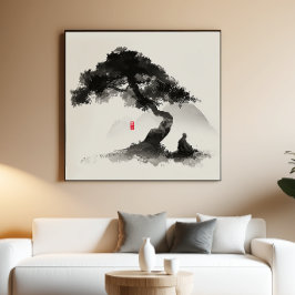Monk & Pine - Zen Inkt Kunst aan de Muur - Minimaa Perfect Poster