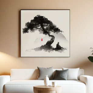 Monk & Pine - Zen Inkt Kunst aan de Muur - Minimaa Perfect Poster
