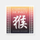 Monkey 猴 Red Gold Chinese Zodiac Lunar Symbol Servet (Voorkant)