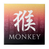 Monkey 猴 Red Gold Chinese Zodiac Lunar Symbol Tegeltje (Voorkant)
