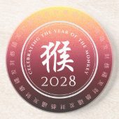 Monkey 猴 Red Gold Chinese Zodiac Lunar Symbol Zandsteen Onderzetter (Voorkant)