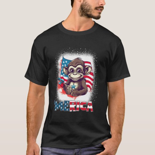 Monkey 4Th Of July Patriotic Merica Usa Flag T-shirt (Voorkant)