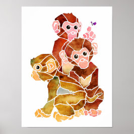 Monkey Abstracte Waterverf schilderen Poster