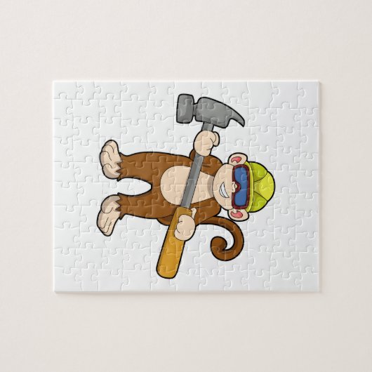 Monkey als ambachtsman met Hammer Legpuzzel (Horizontaal)