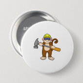Monkey als ambachtsman met Hammer Ronde Button 7,6 Cm (Voorkant /achterkant)