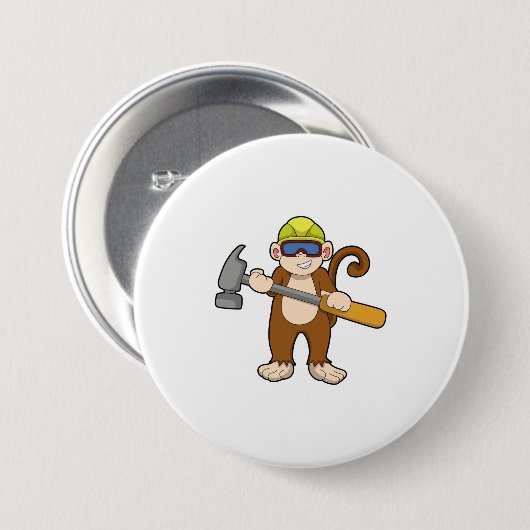 Monkey als ambachtsman met Hammer Ronde Button 7,6 Cm (Voorkant /achterkant)