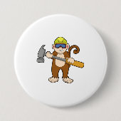 Monkey als ambachtsman met Hammer Ronde Button 7,6 Cm (Voorkant)