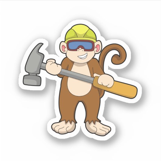 Monkey als ambachtsman met Hammer Sticker (Voorkant)