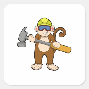 Monkey als ambachtsman met Hammer Vierkante Sticker