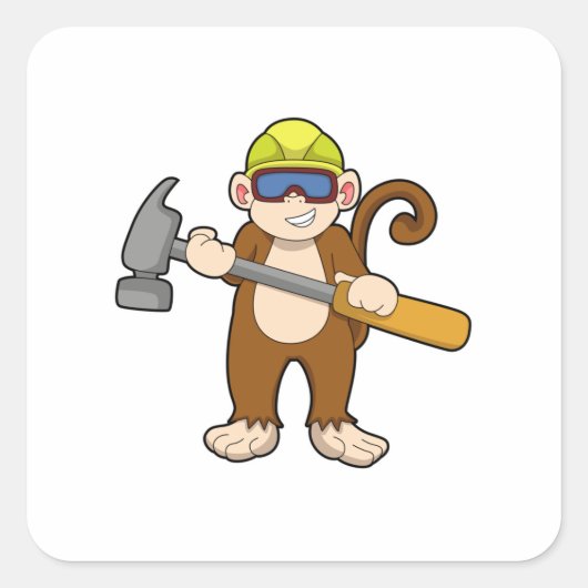 Monkey als ambachtsman met Hammer Vierkante Sticker (Voorkant)