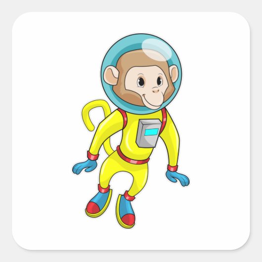 Monkey als Astronaut Vierkante Sticker (Voorkant)