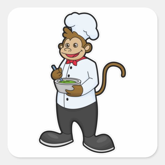 Monkey als Cook met Bowl Vierkante Sticker (Voorkant)