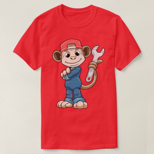 Monkey als Mechanic met Tools en Helmet T-shirt (Design voorkant)