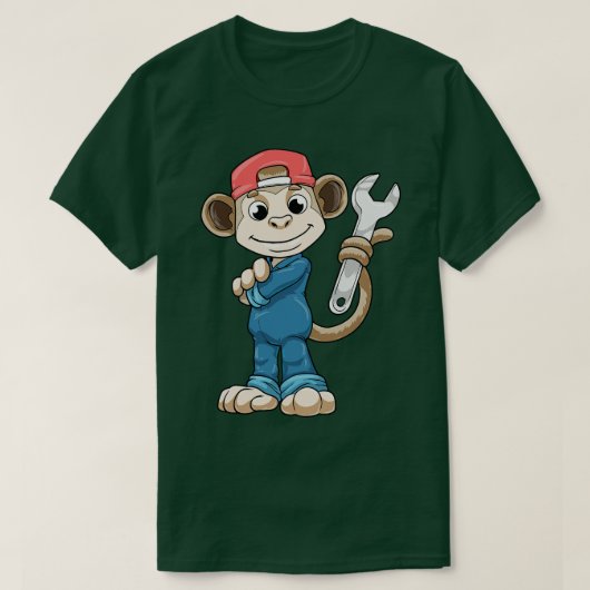 Monkey als Mechanic met Tools en Helmet T-shirt (Design voorkant)