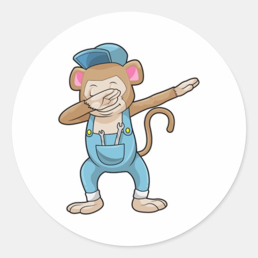 Monkey als Mechanisch op Hip Hop Dance Dab Ronde Sticker (Voorkant)