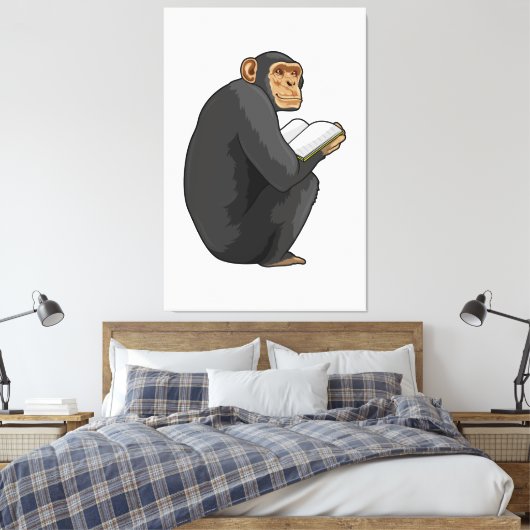 Monkey als Nerd met Boek Canvas Afdruk (Insitu (Slaapkamer))
