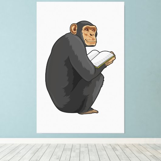 Monkey als Nerd met Boek Canvas Afdruk (Insitu (Houten vloer))