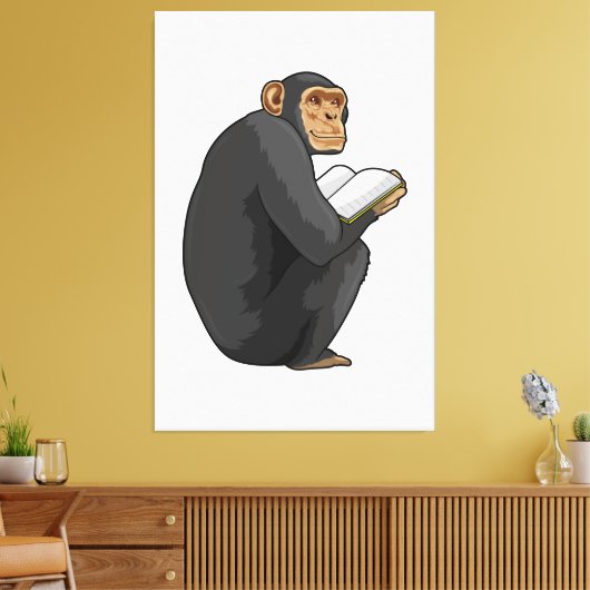 Monkey als Nerd met Boek Canvas Afdruk (Insitu (Woonkamer))